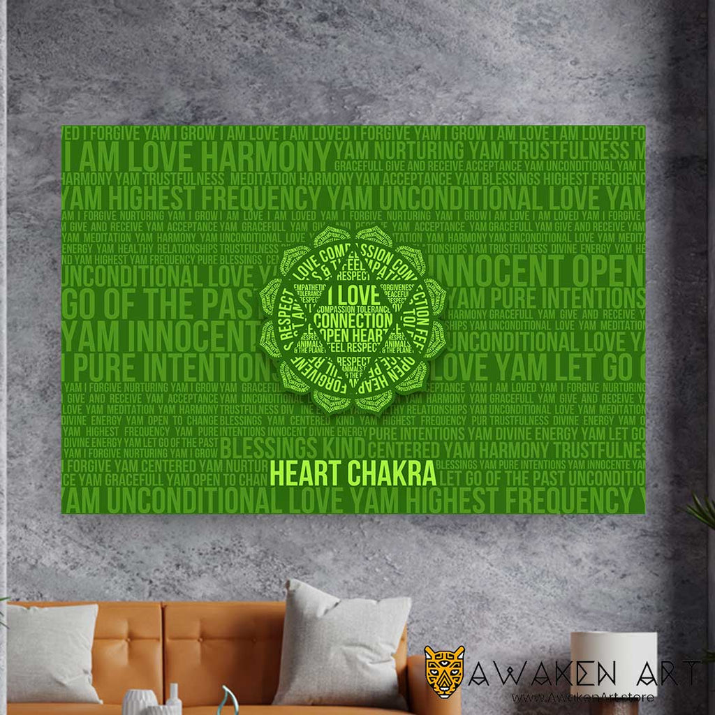 Spiritual Awakening Canvas Wall Art Green Heart Chakra Wall Hanging Art Wall Decor | ''Heart Chakra'' by  Clarise Urszula