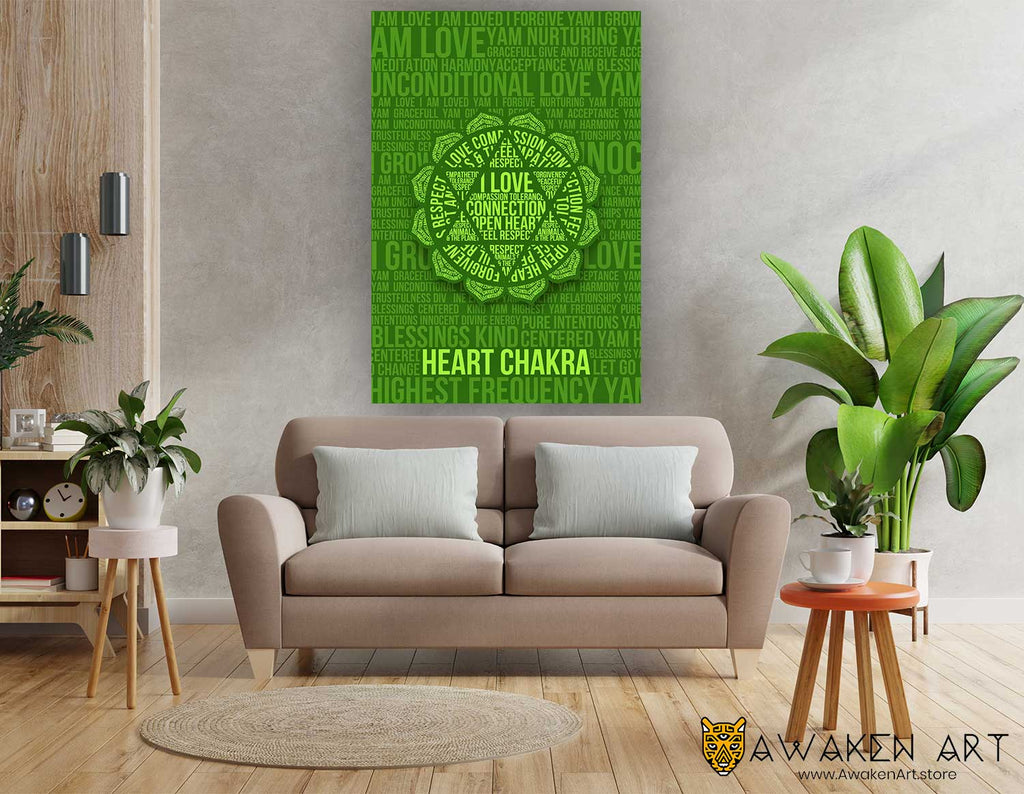 Spiritual Awakening Canvas Wall Art Green Heart Chakra Wall Hanging Art Wall Decor | ''Heart Chakra'' by  Clarise Urszula