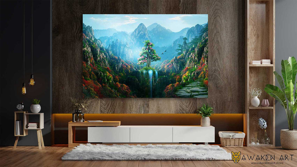 Spring Autumn Fantasy Inspirational Canvas Wall Art Colorful Landscapes Nature Waterfalls Home Decor | ''Spring in Autumn'' by Elena Dudina