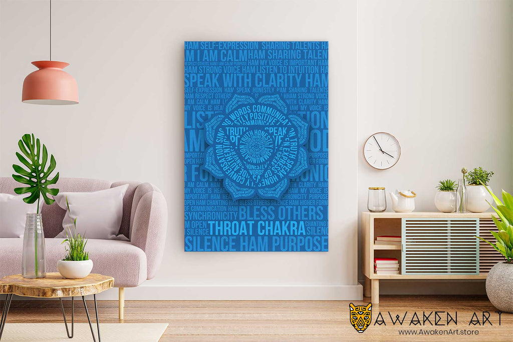 Throat Chakra Blue Canvas Wall Art Spiritual Home Decor Large Canvas Wall Art Home Wall Decor | ''Throat Chakra'' by  Clarise Urszula