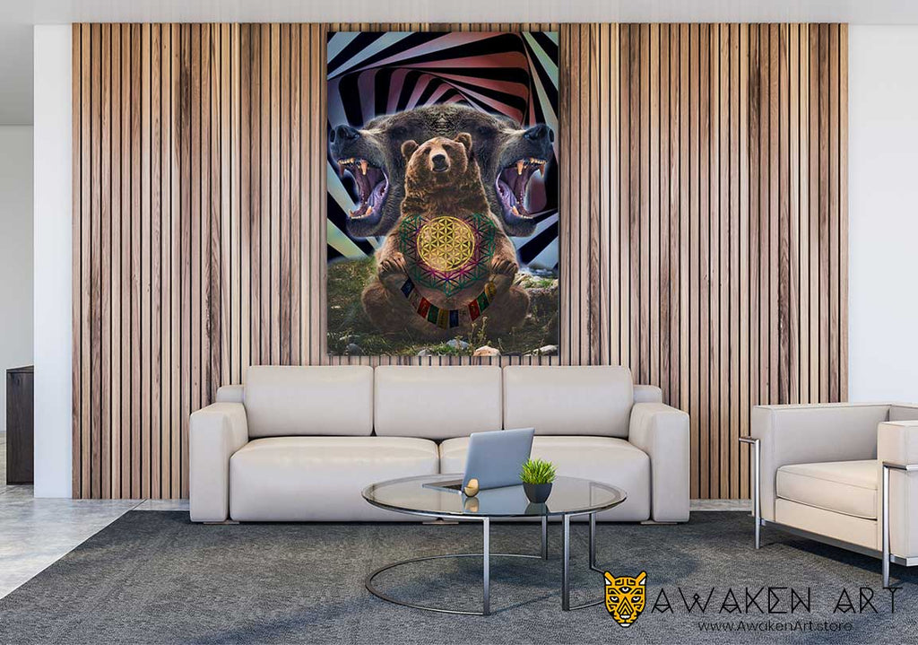 Trippy Sacred Geometry Bear Wild Animals Canvas Wall Art Wall Decor Wall Hanging Spiritual Awakening Art | Art by Zack Prestage