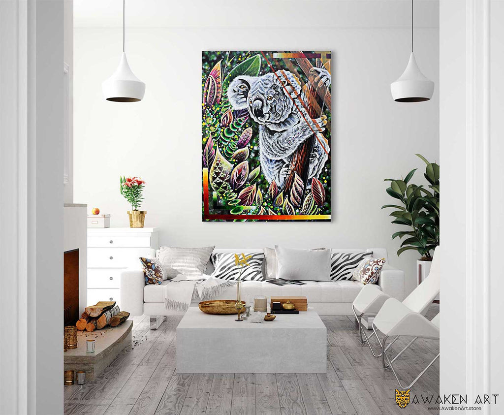 Visionary Canvas Wall Art Unique Koala Wall Hanging Nature Wall Home Decor | “Koalafeyed” by Gavin Gerundo (Gavinger)